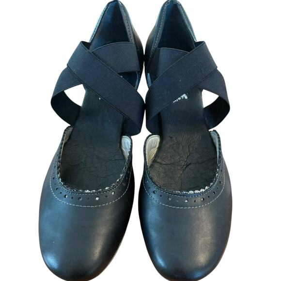 Riker Women's Mariah Black Leather Slip On Heeled Mary Jane Elastic Straps - 39 - Picture 4 of 10